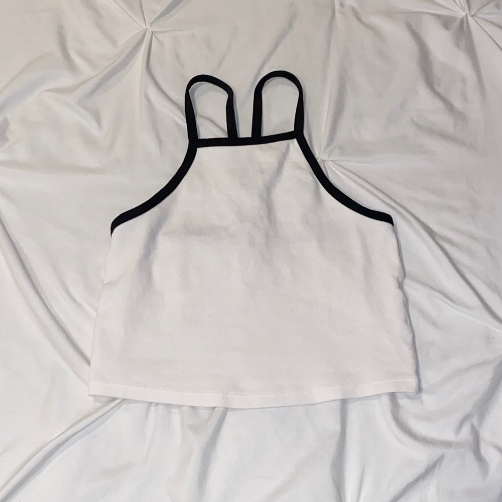 White & black halter tank top